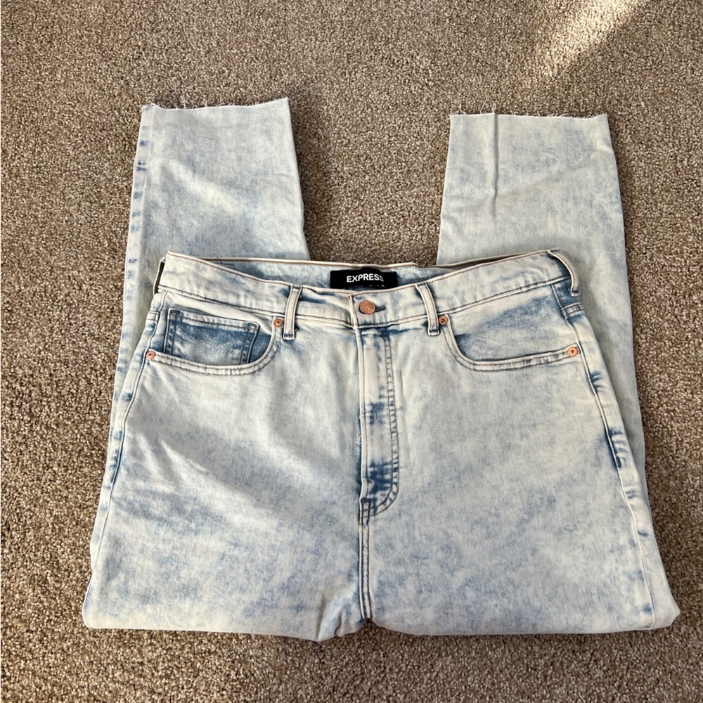 Express Slim Ankle Raw Hem Super High Rise Jeans